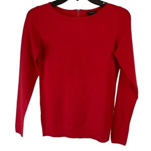 Ann Taylor Womens Red Long Sleeve Crew Neck Back Zip Knit Sweater Size XS Career